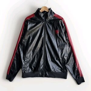 Kangol Black and Red Men’s Size 2XL Lightweight Full Zip Faux Leather Jacket